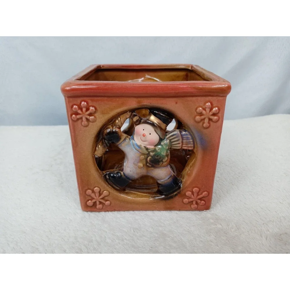 Luminessence Porcelain‎ Candle Holder Winter Scene Square Ceramic Decor